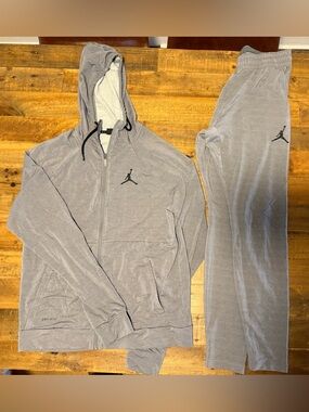 Jordan Gray Zip Hoodie with Black Drawcord